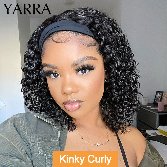 Brazilian Kinky Curly Headband Wig Human Hair 8-30 Inch Glueless