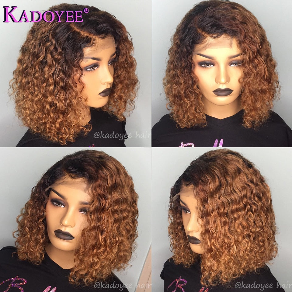 Brazilian Highlight Curly Bob Wig Deep Wave Lace Front Human Hair Wigs