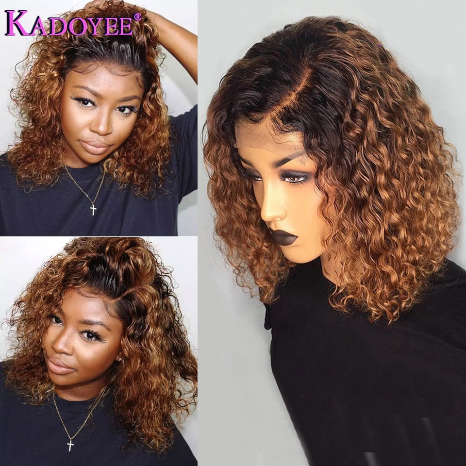 Brazilian Highlight Curly Bob Wig Deep Wave Lace Front Human Hair Wigs