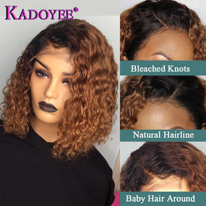 Brazilian Highlight Curly Bob Wig Deep Wave Lace Front Human Hair Wigs
