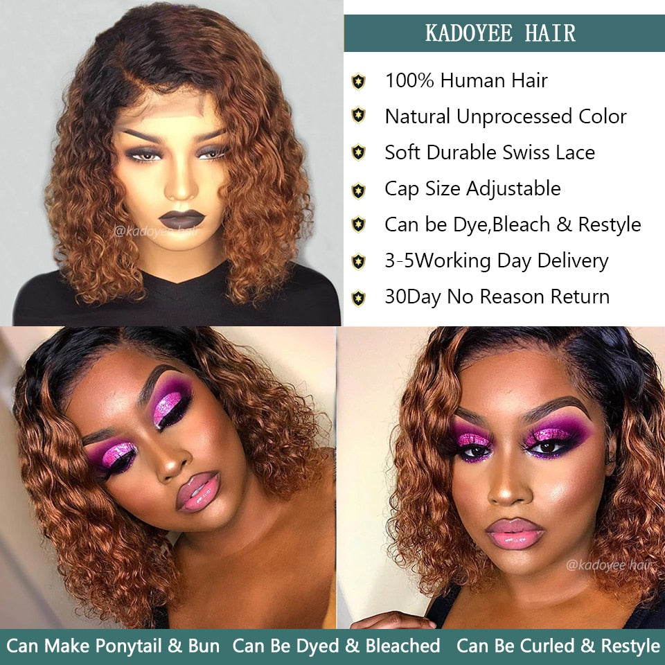 Brazilian Highlight Curly Bob Wig Deep Wave Lace Front Human Hair Wigs