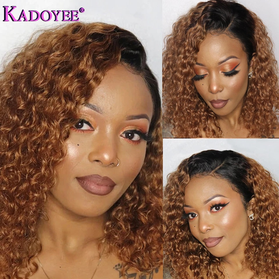Brazilian Highlight Curly Bob Wig Deep Wave Lace Front Human Hair Wigs