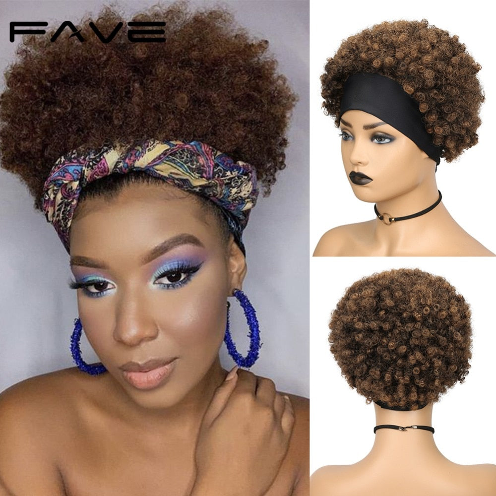 Brazilian Human Hair Afro Puff Headband Wig