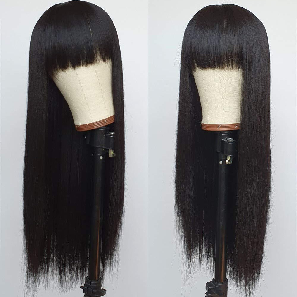 Straight Black with Bangs Synthetic Wig