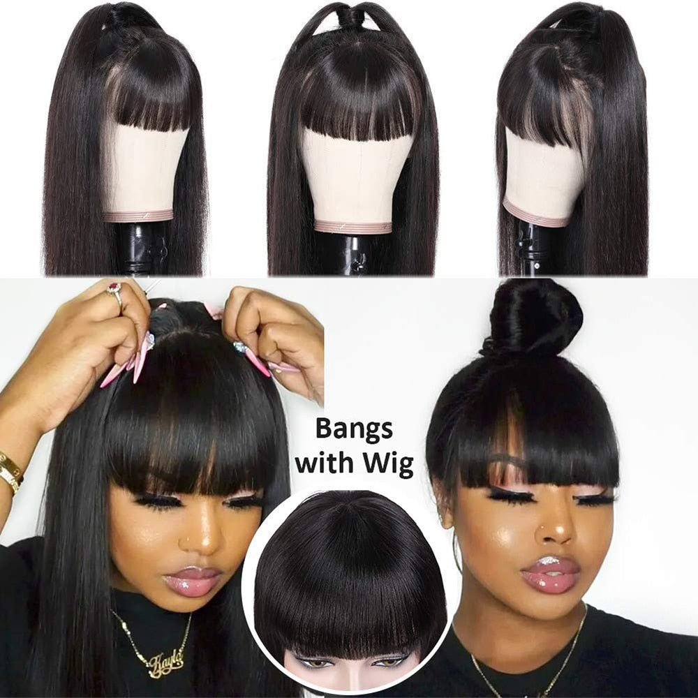 Straight Black with Bangs Synthetic Wig