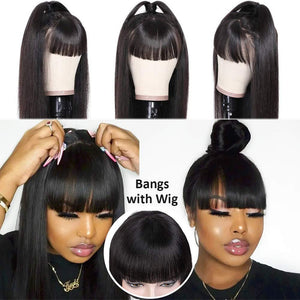 Straight Black with Bangs Synthetic Wig