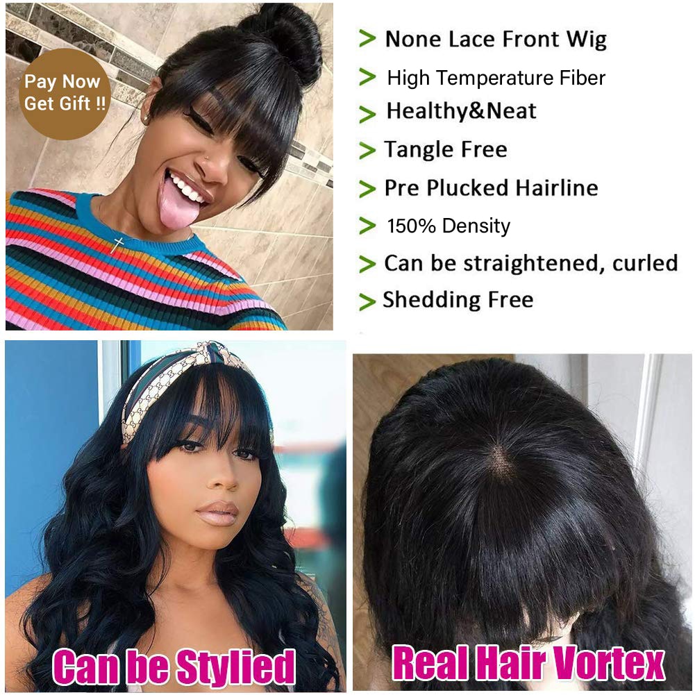 Straight Black with Bangs Synthetic Wig