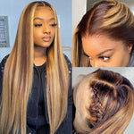 Highlighted Human Hair Honey Blonde Hd 13x1 Lace Front Wig