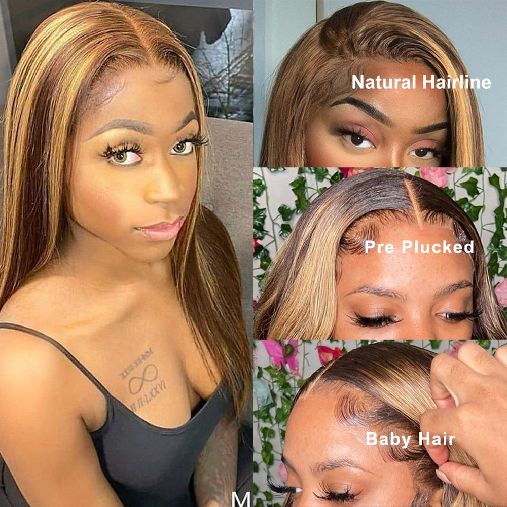 Highlighted Human Hair Honey Blonde Hd 13x1 Lace Front Wig
