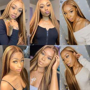 Highlighted Human Hair Honey Blonde Hd 13x1 Lace Front Wig