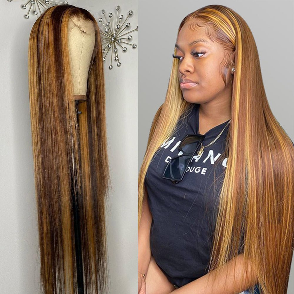 Highlighted Human Hair Honey Blonde Hd 13x1 Lace Front Wig