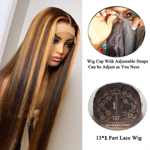 Highlighted Human Hair Honey Blonde Hd 13x1 Lace Front Wig