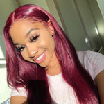 Bone Straight Human Hair Burgundy Colored Lace Front Wig