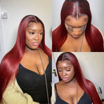 Bone Straight Human Hair Burgundy Colored Lace Front Wig