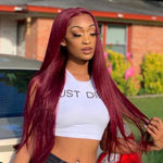 Bone Straight Human Hair Burgundy Colored Lace Front Wig