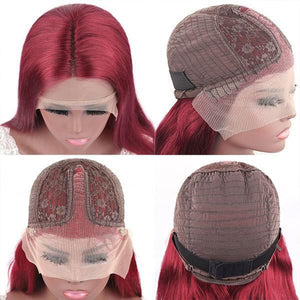 Bone Straight Human Hair Burgundy Colored Lace Front Wig