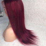 Bone Straight Human Hair Burgundy Colored Lace Front Wig