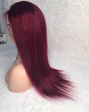 Bone Straight Human Hair Burgundy Colored Lace Front Wig