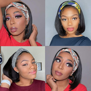 Straight Human Hair Bob Headband Wig