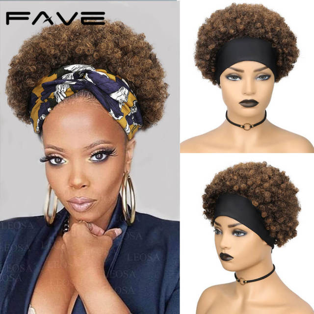Brazilian Human Hair Afro Puff Headband Wig