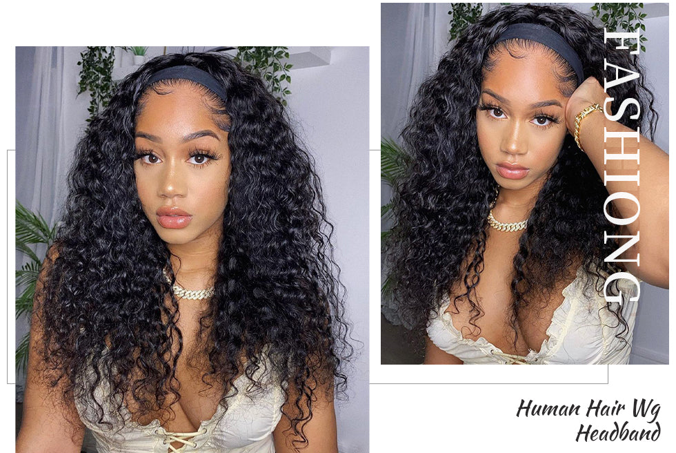 Human Hair Deep Wave Headband Wig