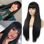 Straight Black with Bangs Synthetic Wig