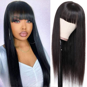 Straight Black with Bangs Synthetic Wig