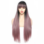 Straight Black with Bangs Synthetic Wig