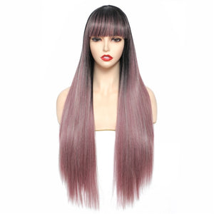 Straight Black with Bangs Synthetic Wig
