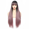 Medium Mauve Straight Black with Bangs Synthetic Wig 28inch
