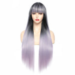 Straight Black with Bangs Synthetic Wig
