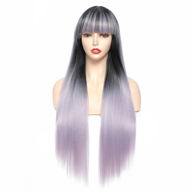 Unicorn Straight Black with Bangs Synthetic Wig
