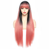 Peach Blossom Straight Black with Bangs Synthetic Wig