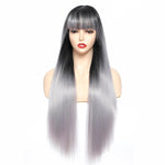 Straight Black with Bangs Synthetic Wig