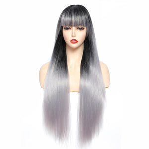 Straight Black with Bangs Synthetic Wig