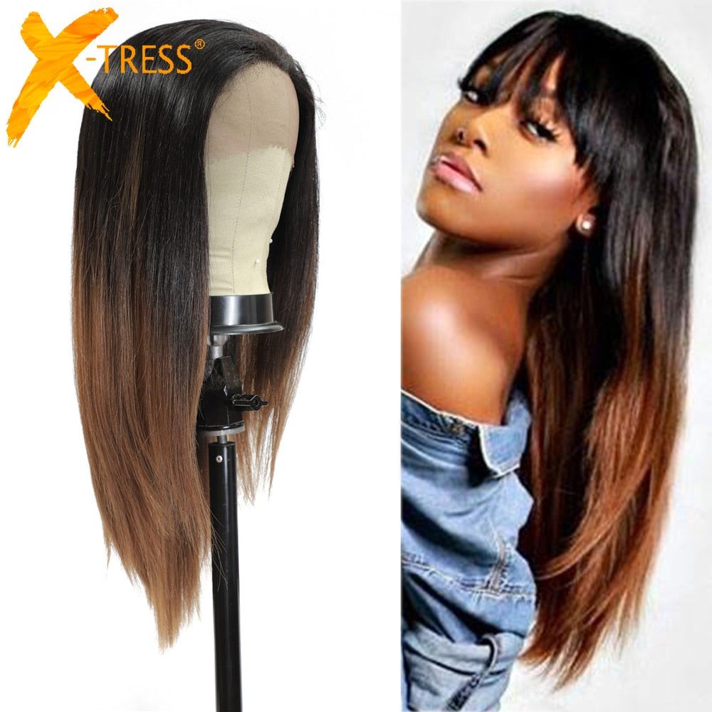 Ombre Brown Straight Synthetic Lace Frontal Wig