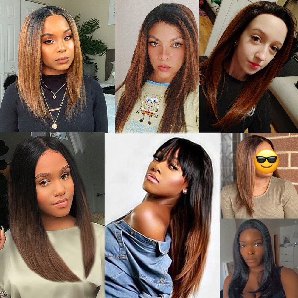 Ombre Brown Straight Synthetic Lace Frontal Wig