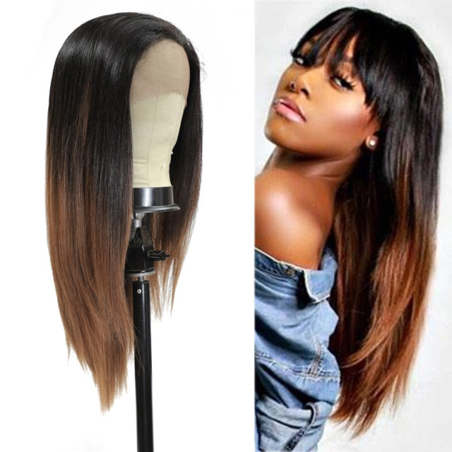 Ombre Brown Straight Synthetic Lace Frontal Wig