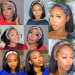 Straight Human Hair Bob Headband Wig