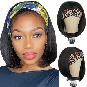 Straight Human Hair Bob Headband Wig