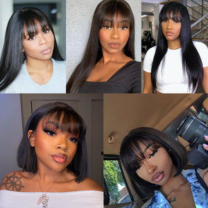 Lace Front Human Hair Straight Wig with Bangs