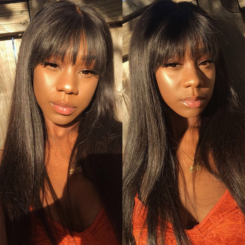 Lace Front Human Hair Straight Wig with Bangs