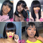 Lace Front Human Hair Straight Wig with Bangs