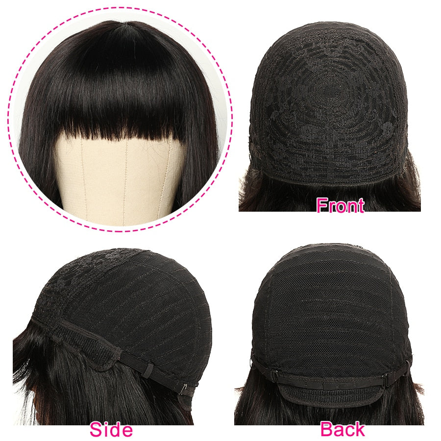 Lace Front Human Hair Straight Wig with Bangs