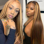 Highlighted Human Hair Honey Blonde Hd 13x1 Lace Front Wig