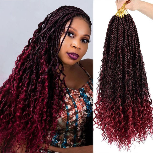 1B/Burgundy Synthetic Goddess River Locs With Curly Ends Pre Looped Braiding Hair