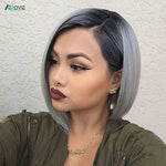 Gray Straight Transparent 13x4 Lace Frontal Brazilian Wig