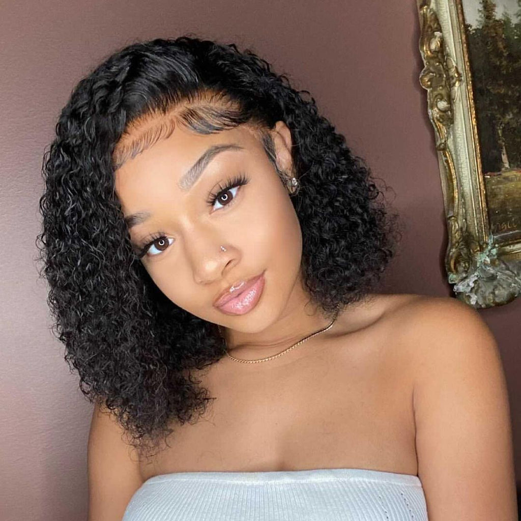 Deep Wave Curly Human Hair Lace Front Pre Plucked Brazilian Wig