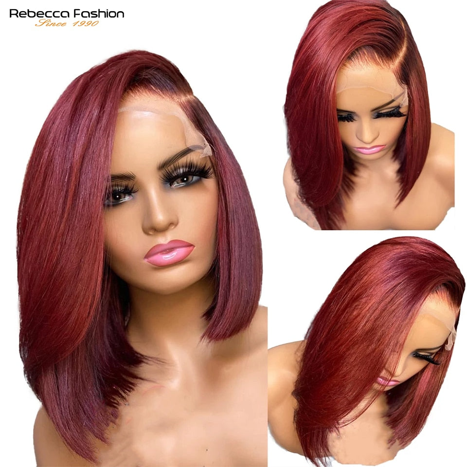 Burgundy Short Bob Brazilian Human Hair Straight 10inch Wig