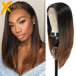 Ombre Brown 26inch Long Straight Lace Frontal Wig